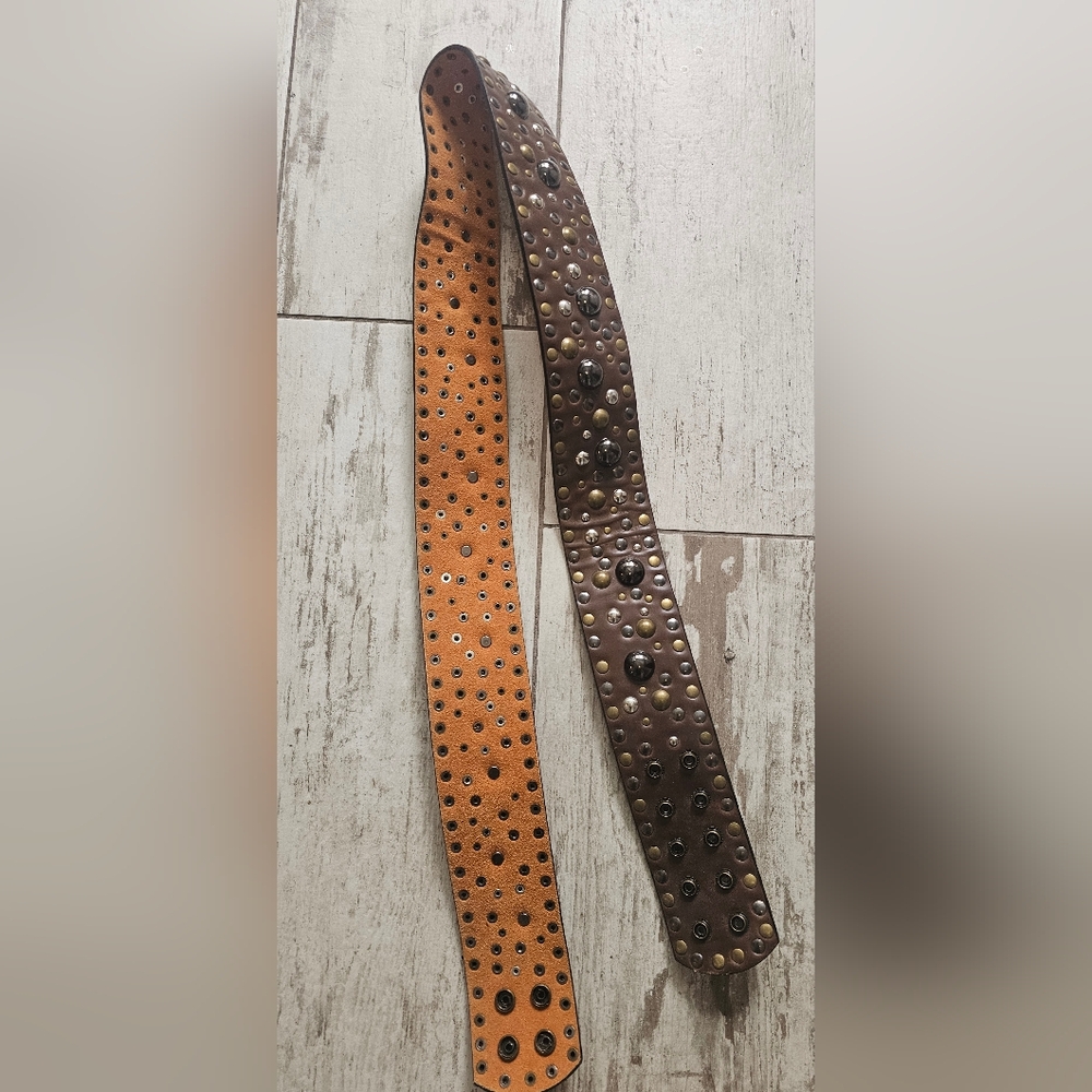 Studded Brown Belt Adjustable Snap Closure XXL